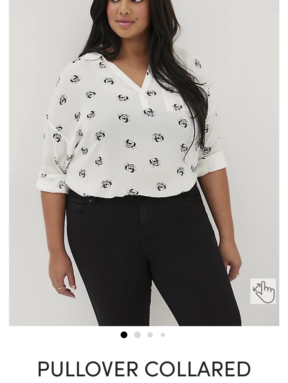 torrid White Pullover Collared Button-Down with Black Floral Motif